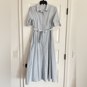 Calvin Klein Light Blue and White 100% Cotton Checkered Gingham Shirt Dress